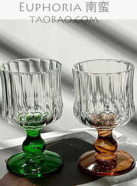 小众氛围感中古酒杯复古玻璃杯高脚杯子香槟杯葡萄酒杯ins饮品杯