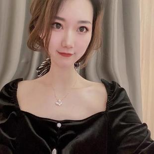 纯欲风白贝母蝴蝶项链女夏轻奢小众吊坠锁骨链颈链简约气质仙气
