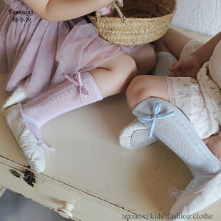 Txxkids特小汐女童中筒袜夏季超薄网袜蕾丝袜提花A类棉袜堆堆袜子