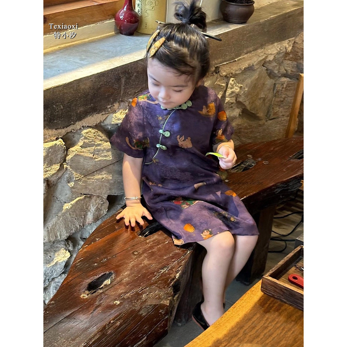 Txxkids特小汐夏季新款女童仿真丝暗纹提花旗袍裙新中式改良汉服
