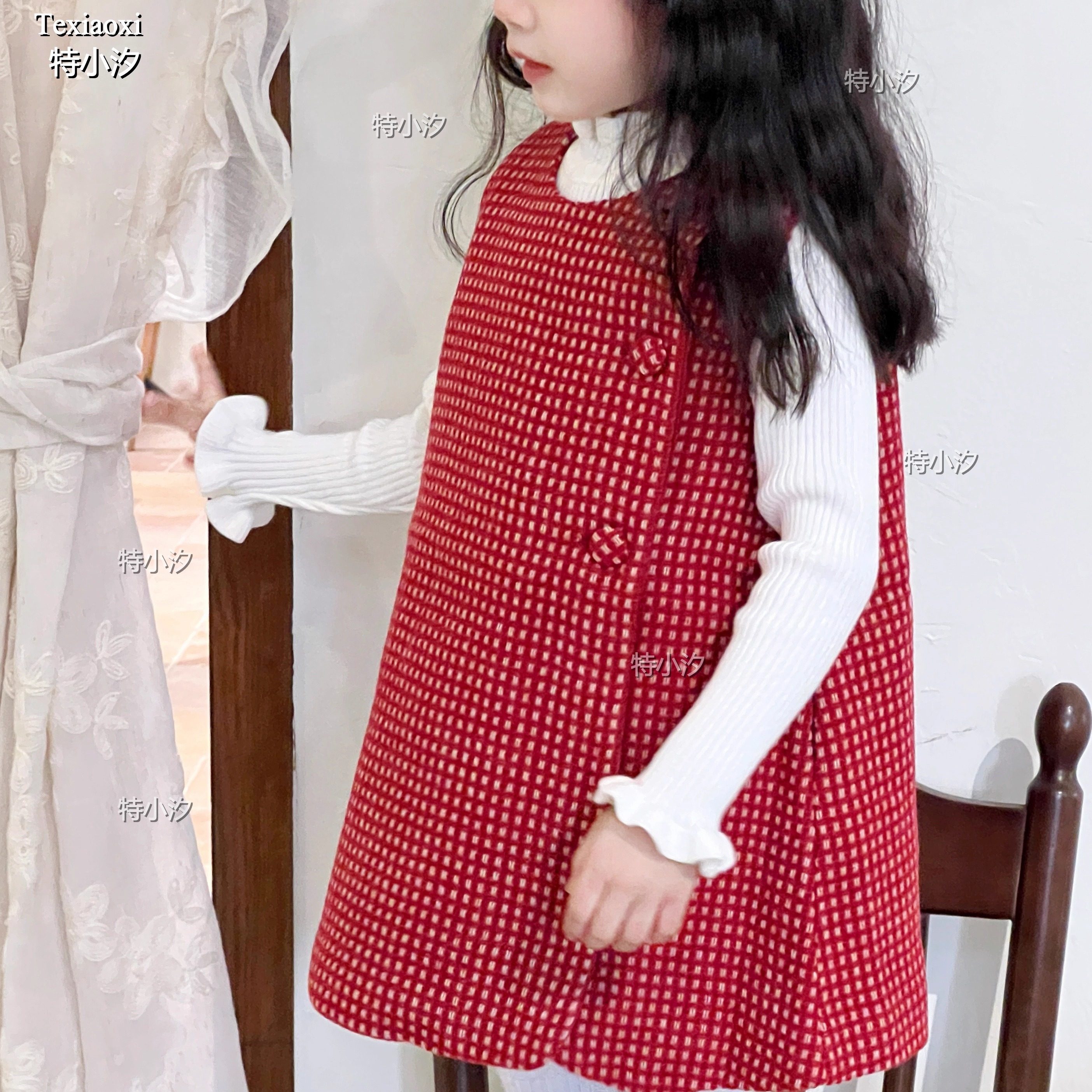 Txxkids特小汐女童红色羊毛呢格子背心裙高级感新年圣诞红连衣裙,童装/婴儿装/亲子装,连衣裙,淘宝优惠券,粉丝福利购,淘宝优惠卷