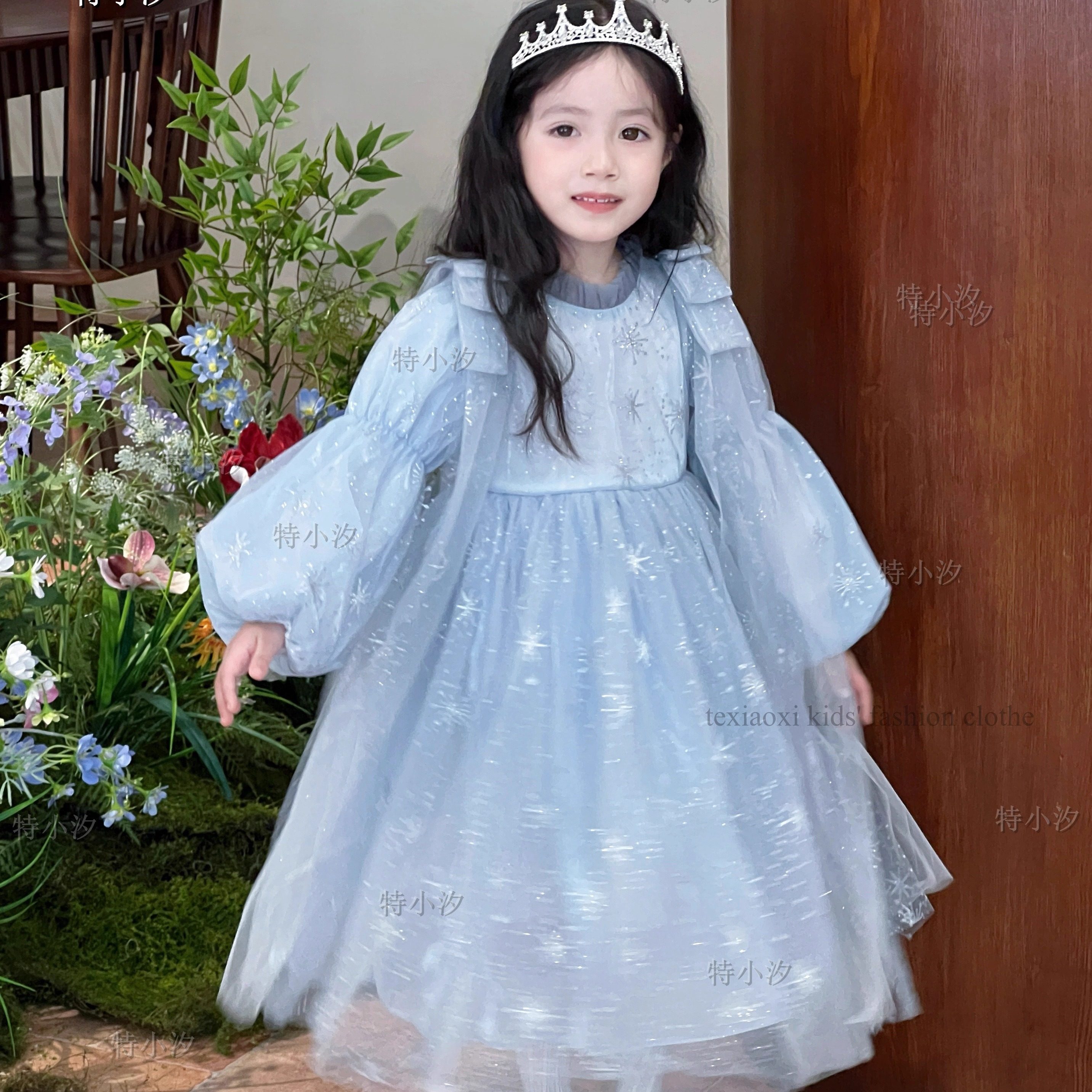 Txxkids特小汐女童爱莎公主裙连衣裙长袖泡泡袖礼服生日长袖纱裙