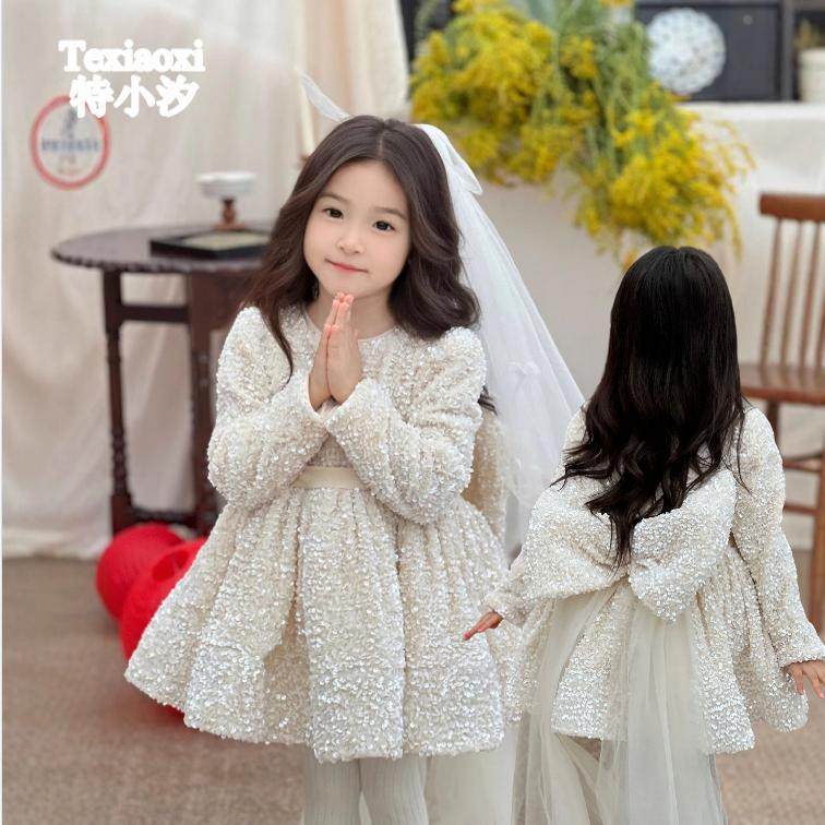 Txxkids特小汐冬女童白色生日礼服公主裙洛丽塔连衣裙表演拜年服