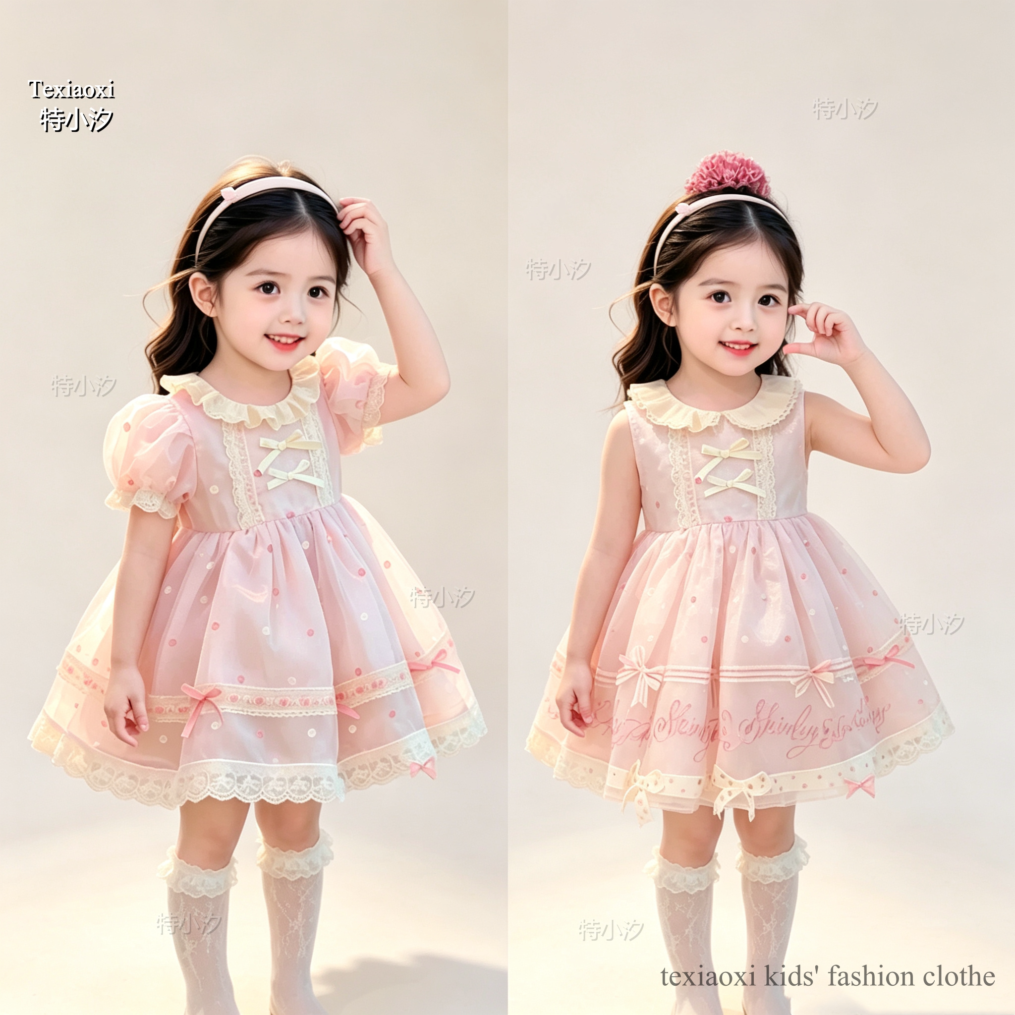 Txxkids特小汐女童洛丽塔公主裙夏季生日礼服小童洋气女宝粉色裙