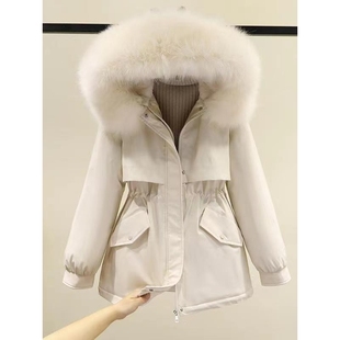 加绒加厚棉衣洋气棉袄工装 宽松韩版 外套 冬季 外贸派克服女中长新款