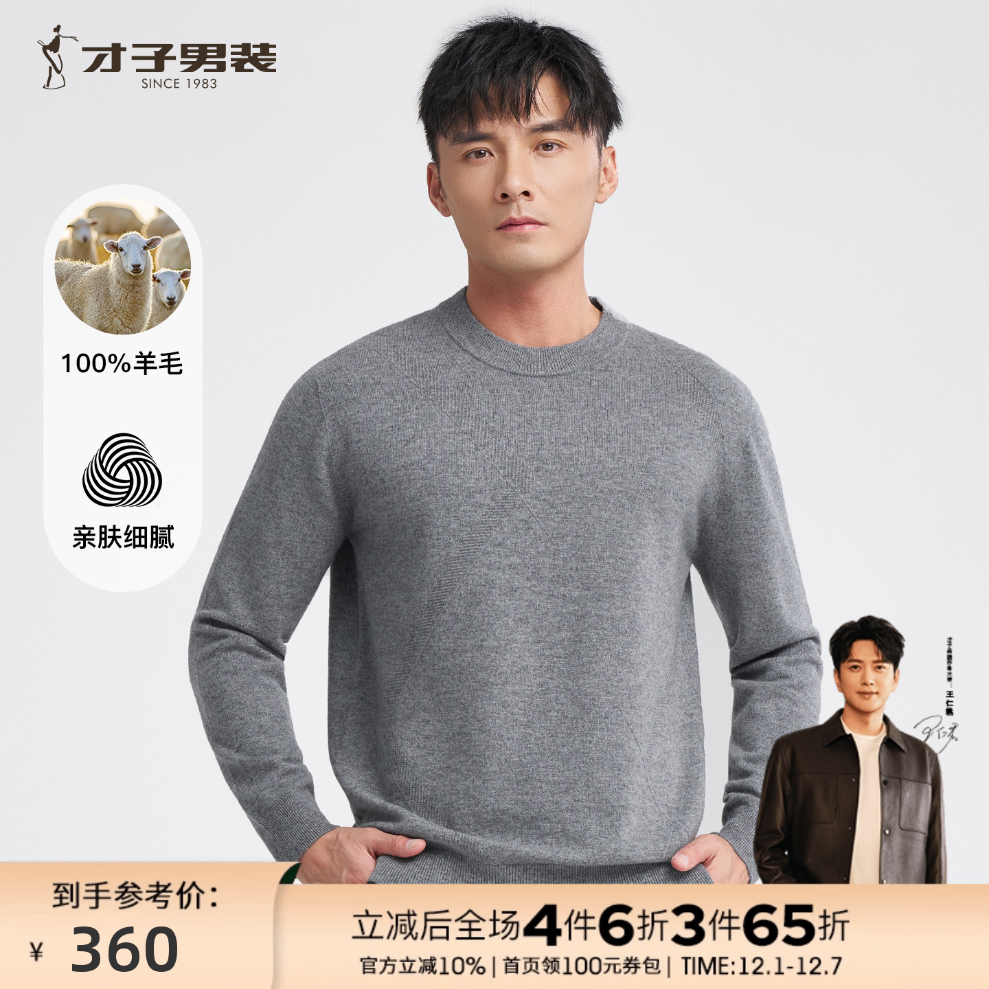 100%绵羊毛衫保暖男士毛衣