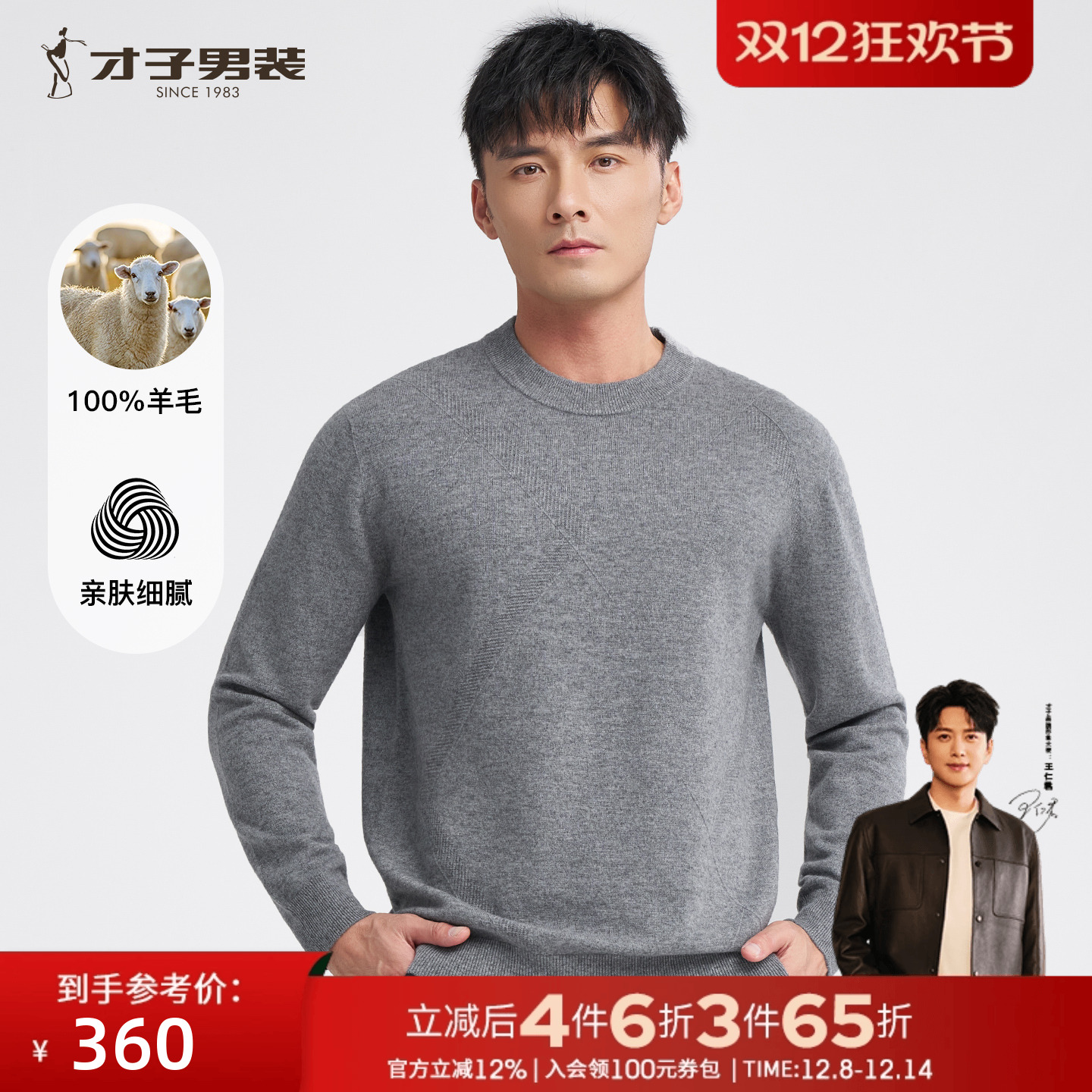 100%绵羊毛衫保暖男士毛衣