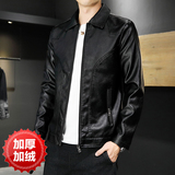 秋季男士皮衣帅气宽松机车服翻领加绒外套冬PU皮夹克PU10加厚，男装皮衣，星座1217-2