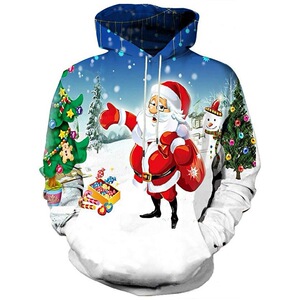 秋冬2021圣诞3D数码印花休闲连帽套头卫衣棒球服W225-W246P35图片