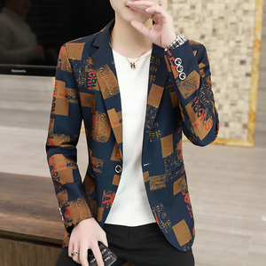 2021春季拼色西服修身韩版小西装青年休闲帅气男外套潮流XZ108图片