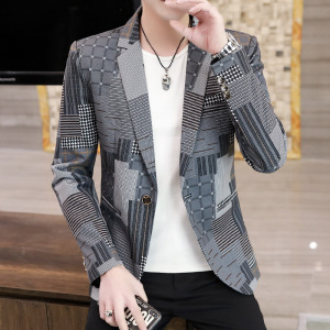 2021春季潮流花色小西装青年休闲帅气男西服外套XZ110图片
