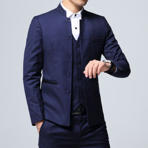 备大货韩版修身中山装西服套装男结婚礼服西装三件套TZ1903P170图片