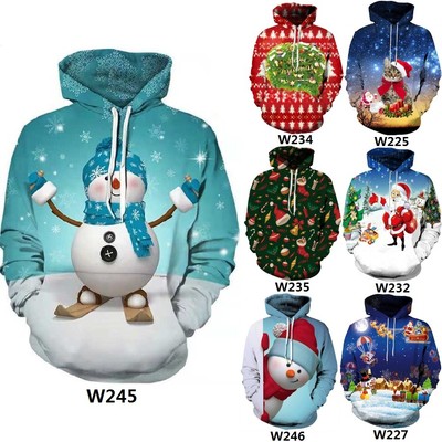 秋冬2021圣诞3D数码印花休闲连帽套头卫衣棒球服W225-W246P35图片