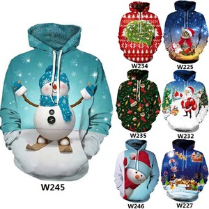 秋冬2021圣诞3D数码印花休闲连帽套头卫衣棒球服W225-W246P35图片