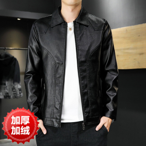 秋季男士皮衣帅气宽松机车服翻领加绒外套冬PU皮夹克PU10加厚P70图片