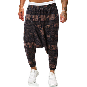 2021新款棉麻休闲裤男印花长裤潮大码宽松嘻哈裤跨境代发AK18P40图片