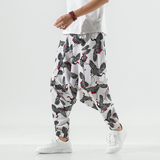 2021夏季新款仙鹤风潮流中国风男休闲长裤棉麻宽松低裆跨裤K55P40，男装休闲裤，星座1217-2