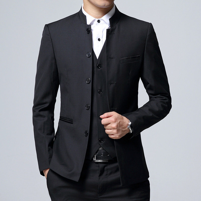 2021新款韩版修身中山装西服套装男结婚礼服西装三件套TZ1903P170,男装西服套装,星座1217-2