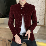 2021秋冬新品中国风修身中山装立领西服时尚印花X077p80，男装西服，星座1217-2