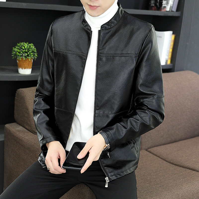 2021春夏新品休闲青年时尚立领皮夹克外套PU皮衣机车服男7567-P60,男装皮衣,星座1217-2