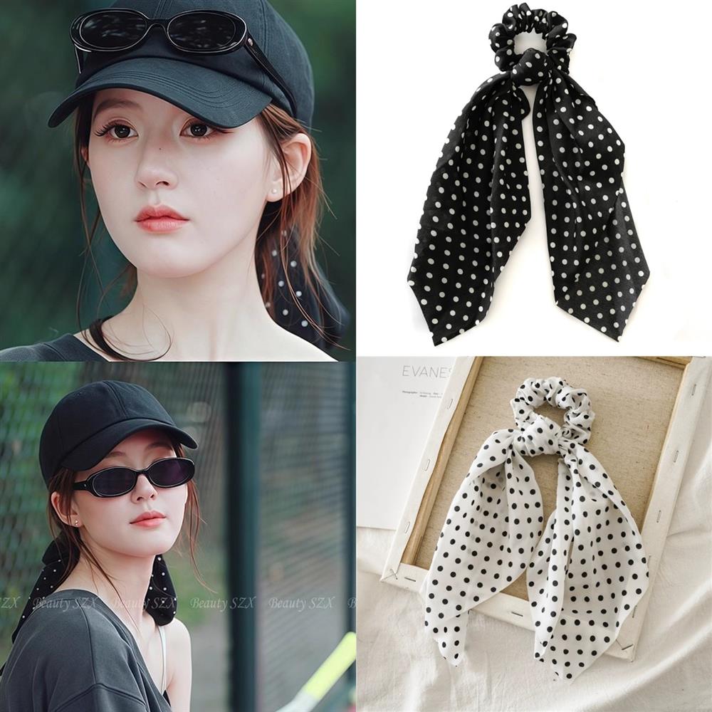 许我耀眼赵露思许妍同款黑色波点飘带2025新款时尚同款百搭高级感