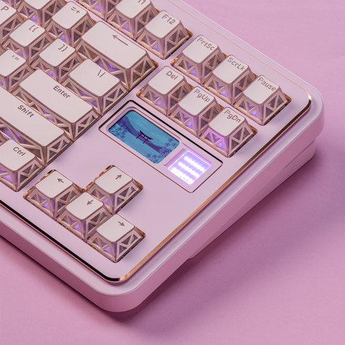 薄荷糖粉色御光镂空键帽PC+PBT