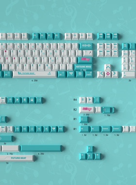 MIKU初音键帽二次元PBT热升华蓝色原厂高度大全套适配机械键盘64