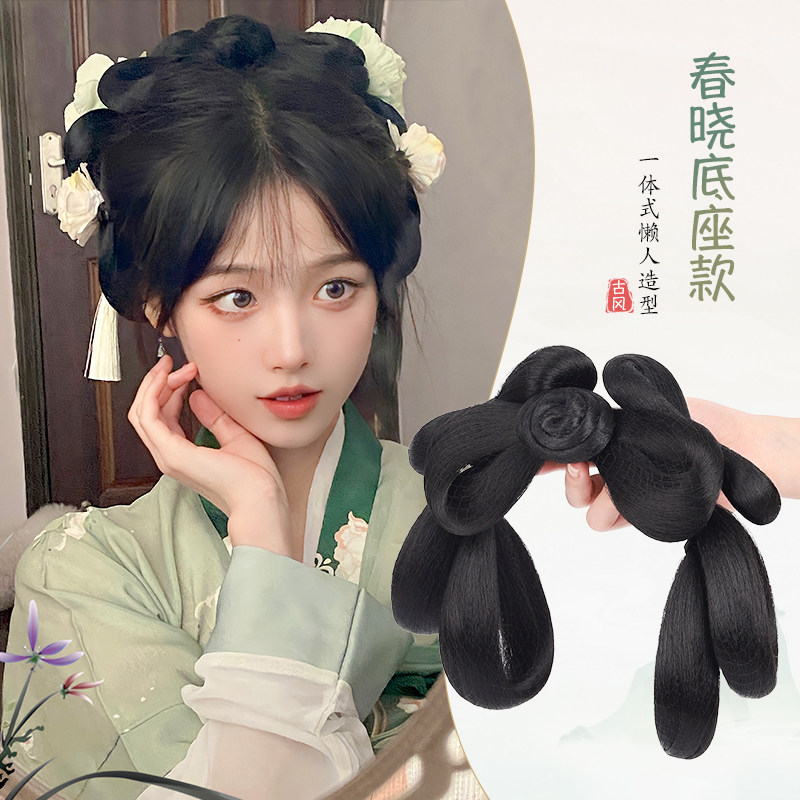 古装汉服假发女蝴蝶结发束一体式懒人发箍古风盘发发髻日常垫发包_虎窝淘