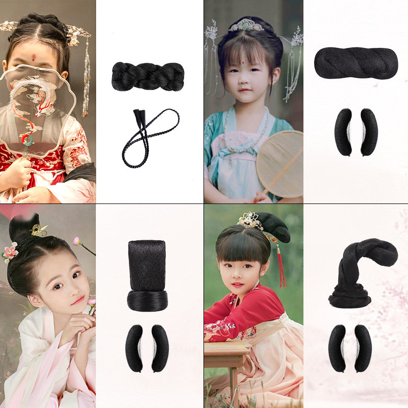 儿童假发古风古装汉服造型发髻女童古代发型牛角发包盘发小辫子