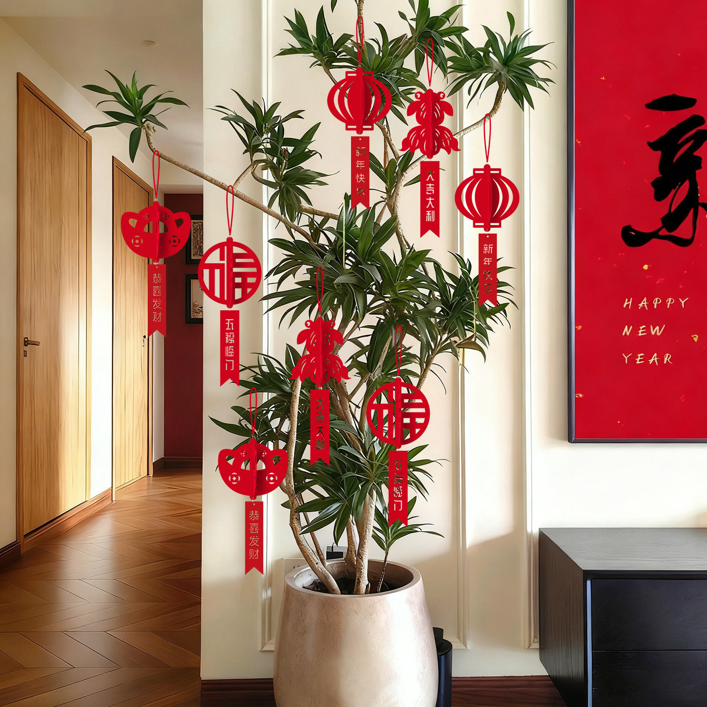 2026马年新年装饰福字绿植挂件春节过年树上盆栽盆景氛围布置挂饰,节庆用品/礼品,挂饰/生肖挂饰,淘宝优惠券,粉丝福利购,淘宝优惠卷