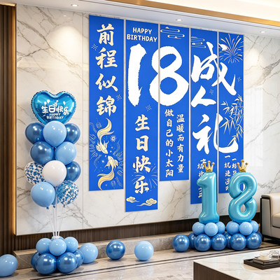 18岁成人礼女孩背景墙气球布置