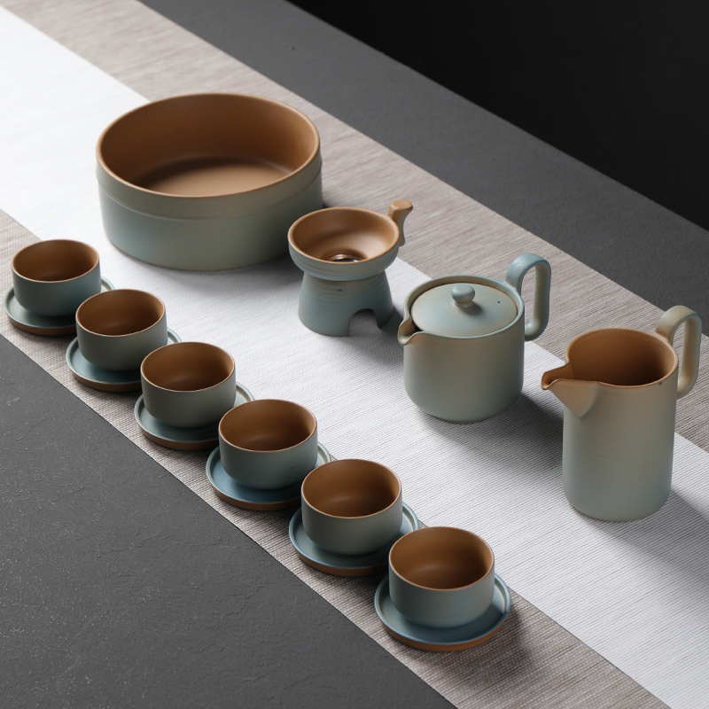软装家居中日式粗陶功夫茶具套装办公家用简约陶瓷茶壶茶杯泡茶器
