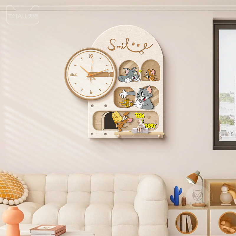 挂钟奶油风新款静音创意猫和老鼠