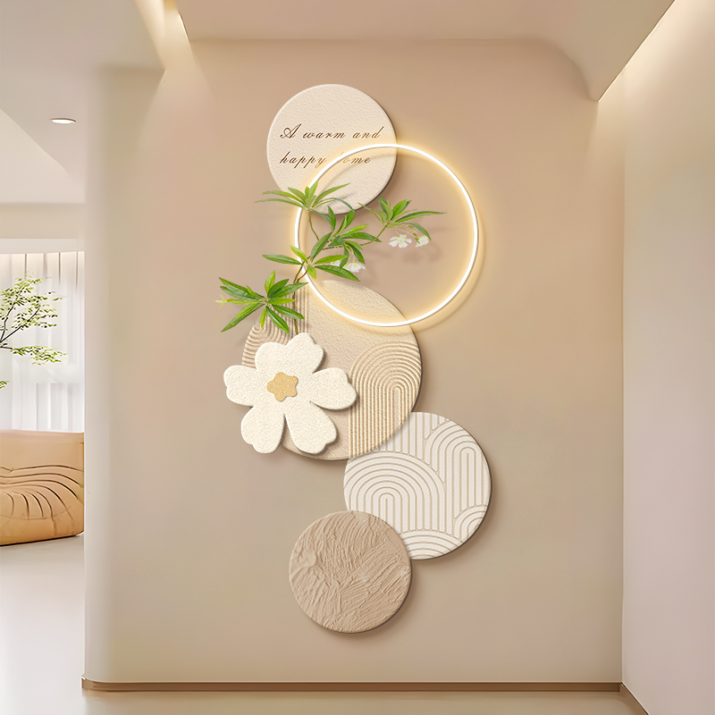 奶油风玄关装饰画创意花卉走廊过道壁画绿植发光led灯高级感挂画图片
