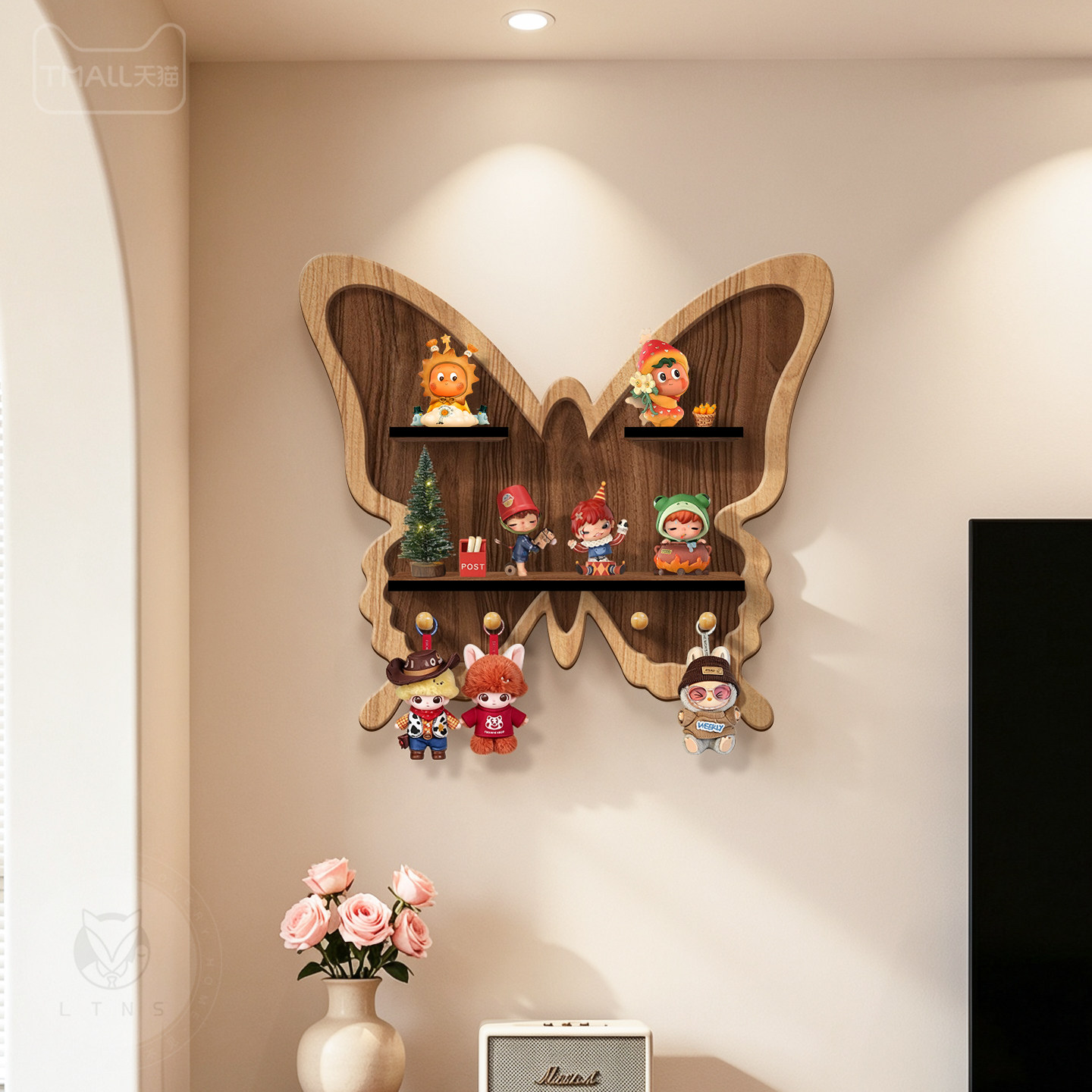 中古风盲盒收纳展示架客厅电视背景墙高级感装饰画手办摆件置物架
