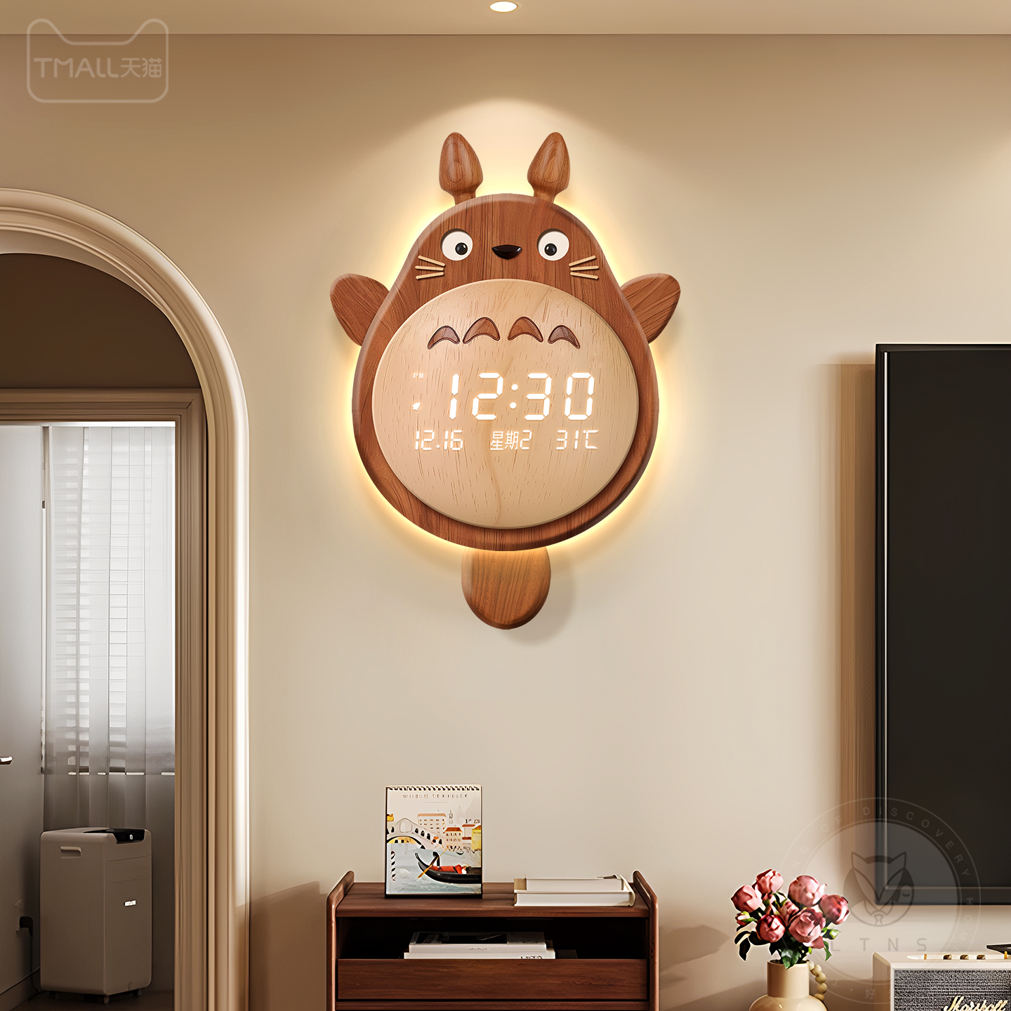 原木风创意挂钟卡通龙猫新款静音