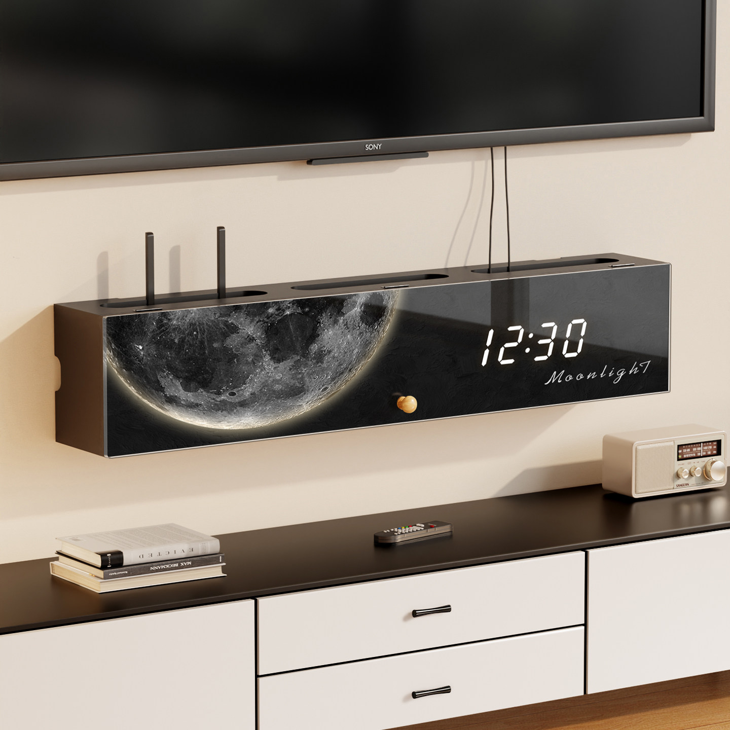 极简风客厅路由器放置架亚克力月球电视柜机顶盒置物架wifi收纳盒