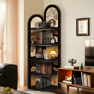 法式中古风客厅置物架高端拐角柜三角落地收纳柜卧室转角装饰摆件