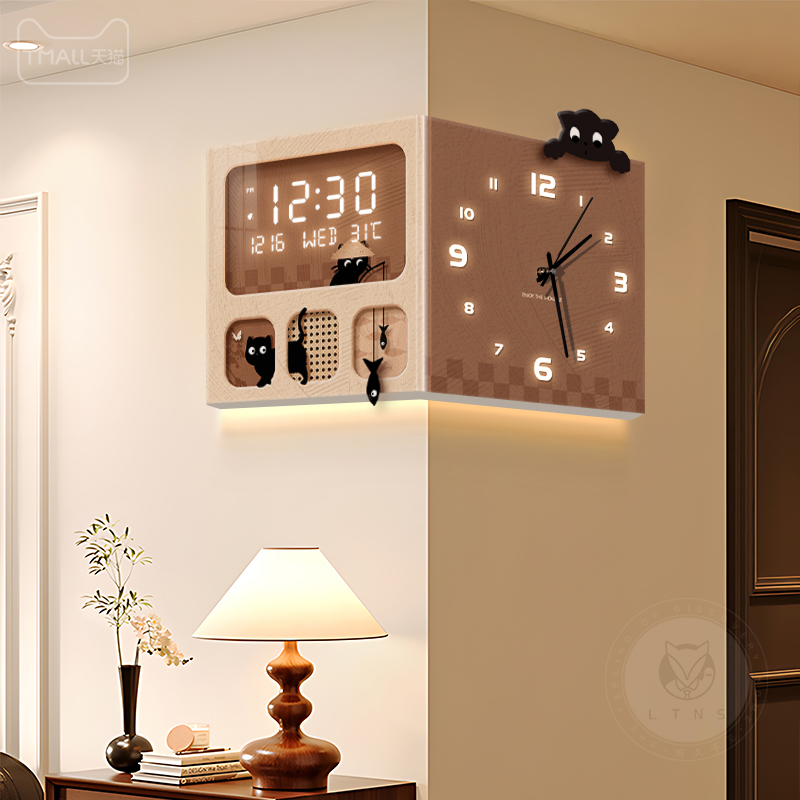 复古风客厅挂钟高级感转角时钟