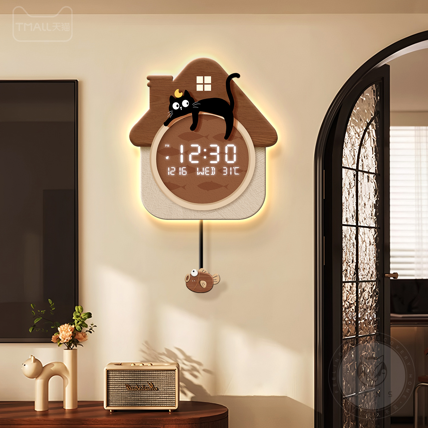 中古风创意挂钟复古猫咪新款静音