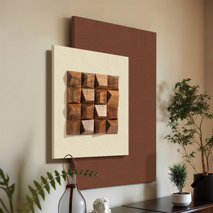 3D立体实木客厅装饰画 画中古风玄关挂画 画高级感进门入户壁画