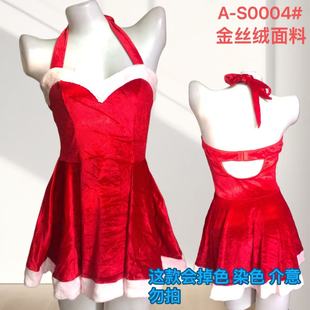 2025新款 有染色 大红金丝绒连衣裙性感秋冬蓬蓬裙气质名媛胖MM