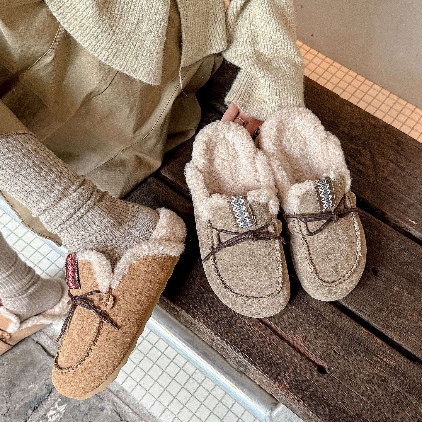 【履述先生】栗云~平底一脚蹬加绒加厚保暖鞋勃肯鞋女棉鞋毛毛鞋,女鞋,时尚雪地靴,淘宝优惠券,粉丝福利购,淘宝优惠卷