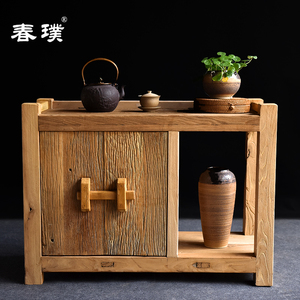 中式老榆木茶水柜实木茶桌餐边柜风化原木茶叶水桶柜多功能储物柜