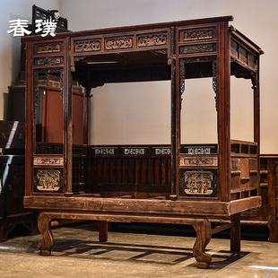 中式二手双人大床实木月洞床千工拔步床老旧床明清复古雕花架子床