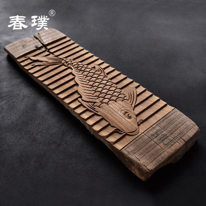 搓衣板民俗摆件年年有余木雕有鱼雕刻图案老木板雕花老木器洗衣板