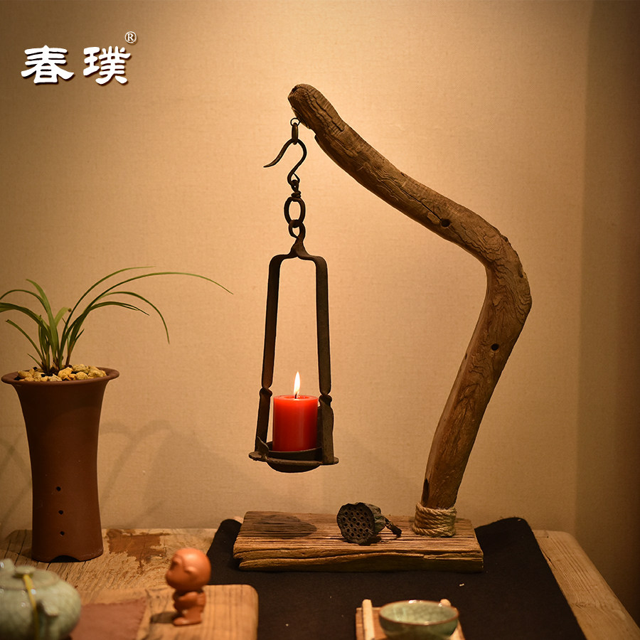 烛台腊台灯茶桌灯饰烛光晚餐禅意禅味铁艺蜡烛灯台创意木艺吊灯台