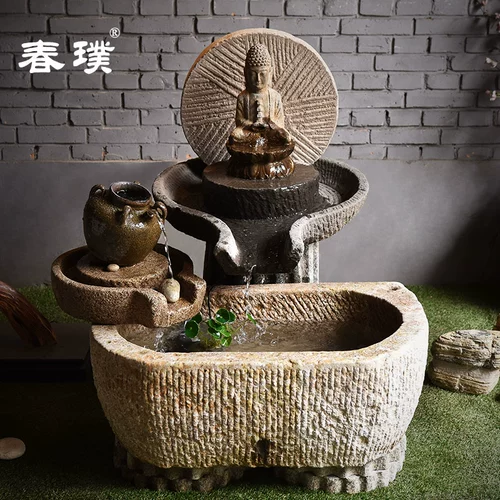 Lao Shi Shi Grinting Stone Groove Будда статуя комбинация текущей воды дзен -сырая вода Комбинация Будда Гуанпу Фотографии пейзажа чайных ландшафтов.