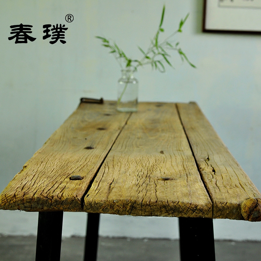 老榆木门板桌原木风化创意艺术怀旧复古茶桌大门扇粗木纹吧台桌面