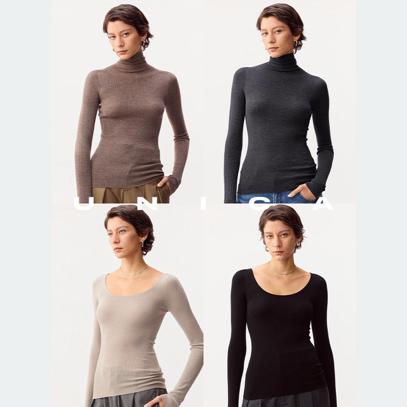 UNICA/福利款特限回馈_刺绣logo_Biella羊毛无缝针织修身打底衫女